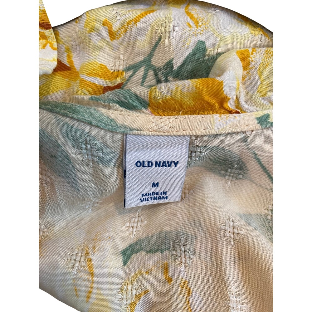Old Navy Yellow Floral Ruffle Wrap Midi Dress Short Puff Sleeve Medium - Picture 3 of 3